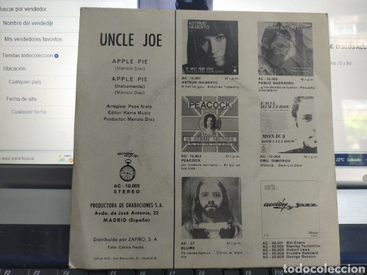Discos de vinilo: Uncle Joe Single apple pie 1972 - Foto 2