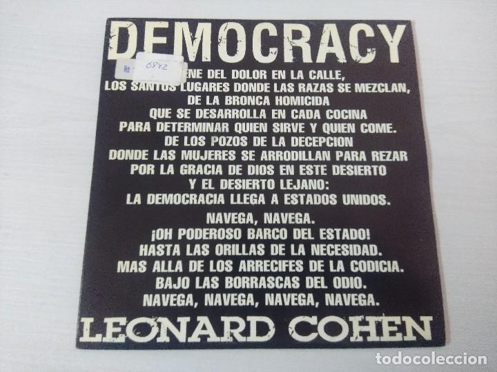 Discos de vinilo: LEONARD COHEN/DEMOCRACY/SINGLE PROMOCIONAL. - Foto 1