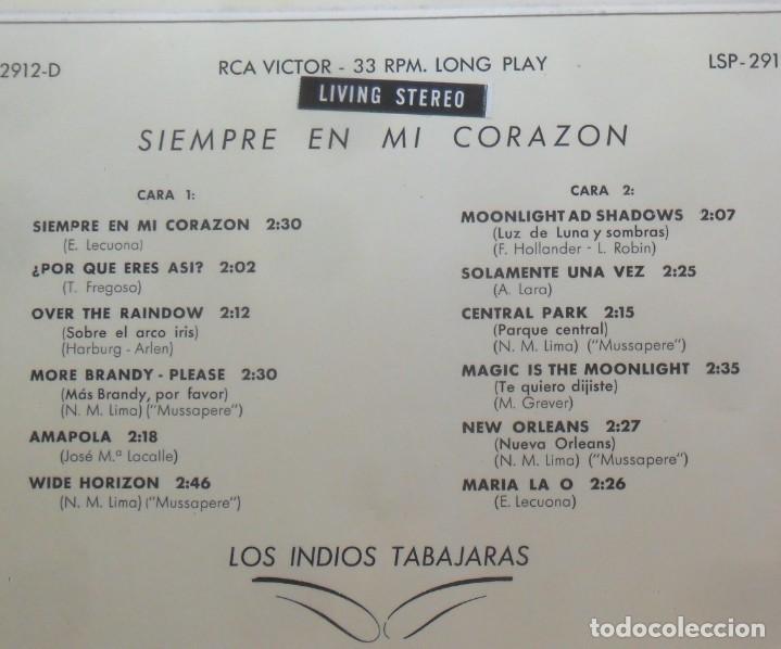 Discos de vinilo: LP - LOS INDIOS TABAJARAS - SIEMPRE EN MI CORAZON - RCA VICTOR - 1966 - Foto 2