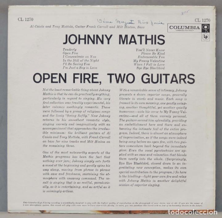Discos de vinilo: LP. Johnny Mathis. Open Fire, Two Guitars - Foto 2