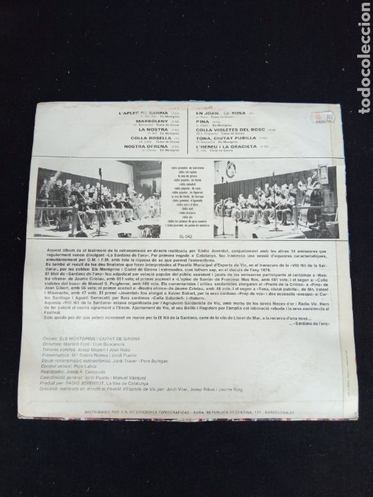 Discos de vinilo: LA SARDANA DEL A&Ntilde;O VIII NIT VIC - Foto 2