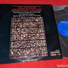 Discos de vinilo: PRIMAVERA SINGERS NEW YORK PRO MUSICA ANTIQUA DIR;GREENBERG VILLANCICOS MEDIEVALES INGLESES LP 1968. Lote 341368603