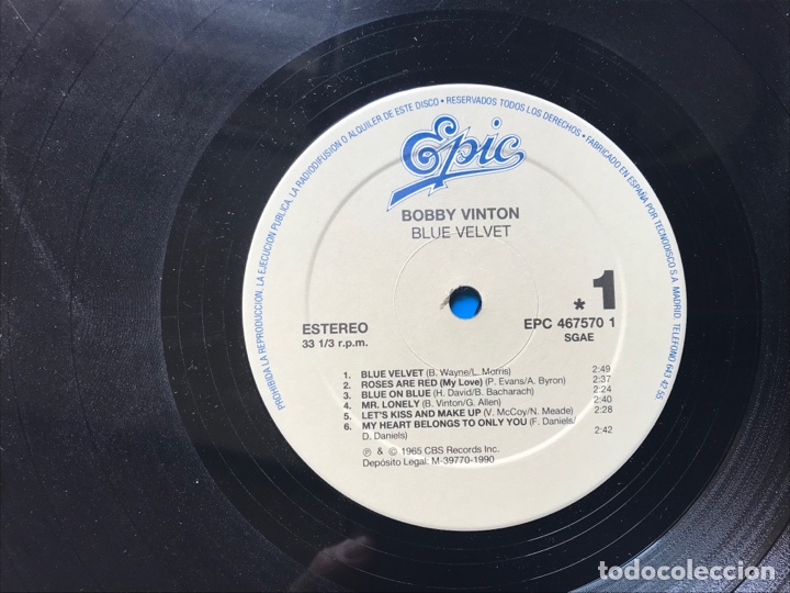 Discos de vinilo: Bobby Vinton. Blue Velvet - Foto 3