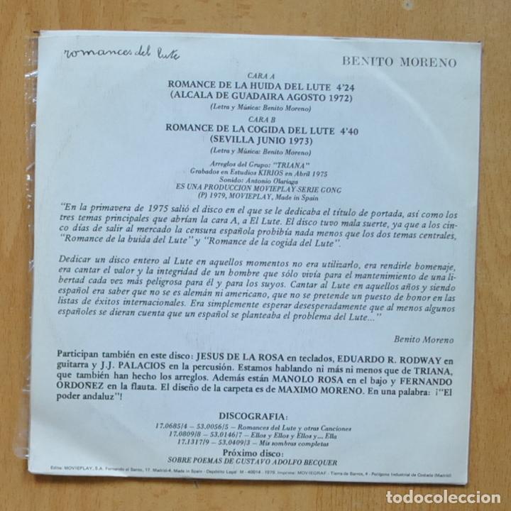 Discos de vinilo: BENITO MORENO - ROMANCES DEL LUTE - SINGLE - Foto 2