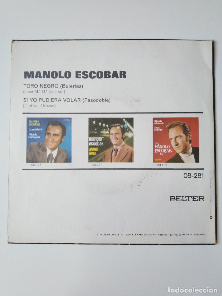 Discos de vinilo: single Manolo Escobar. Toro Negro. Belter - Foto 2