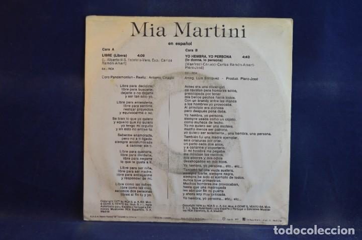 Discos de vinilo: MIA MARTINI - LIBRE: LIBERA - SINGLE - Foto 2