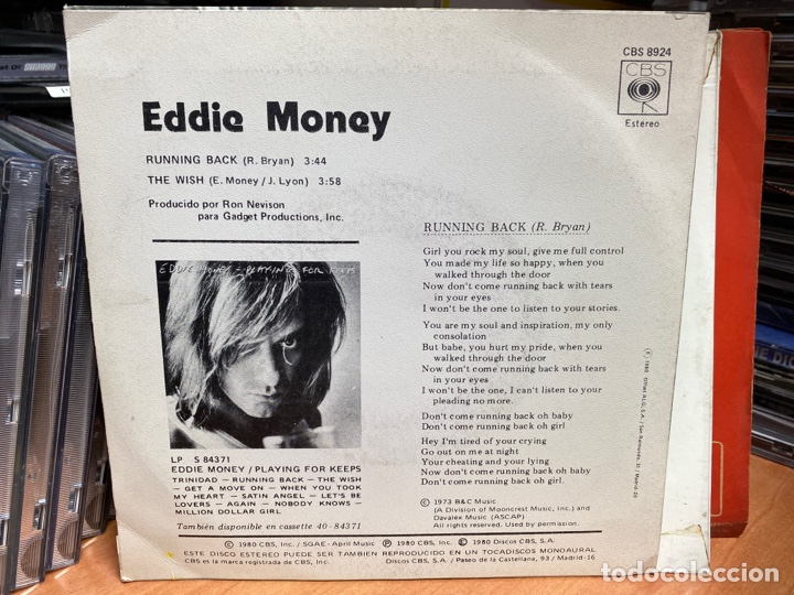 Discos de vinilo: Eddie Money - Running Back (7&rdquo;, Single) - Foto 2