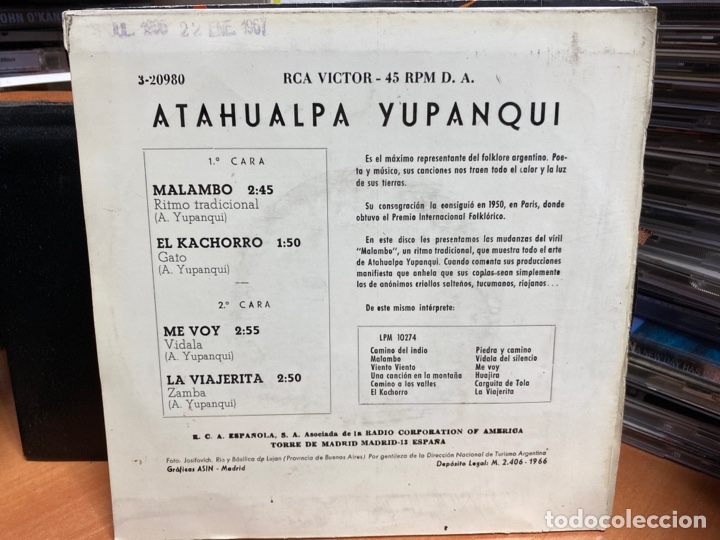 Discos de vinilo: Atahualpa Yupanqui - Malambo (7&rdquo;, EP) - Foto 2