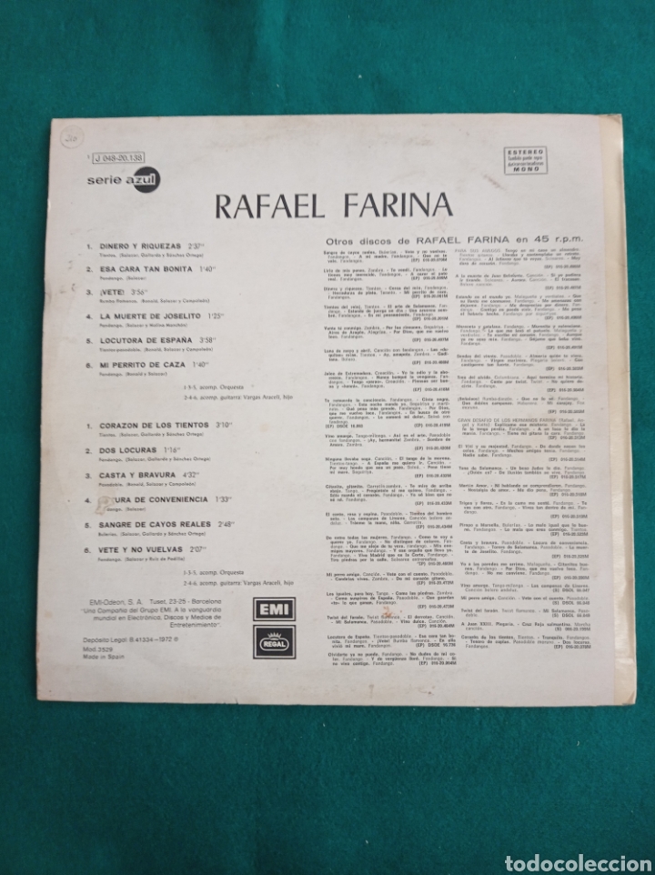 Discos de vinilo: DISCO VINILO LP , RAFAEL FARINA , 1972 - Foto 2