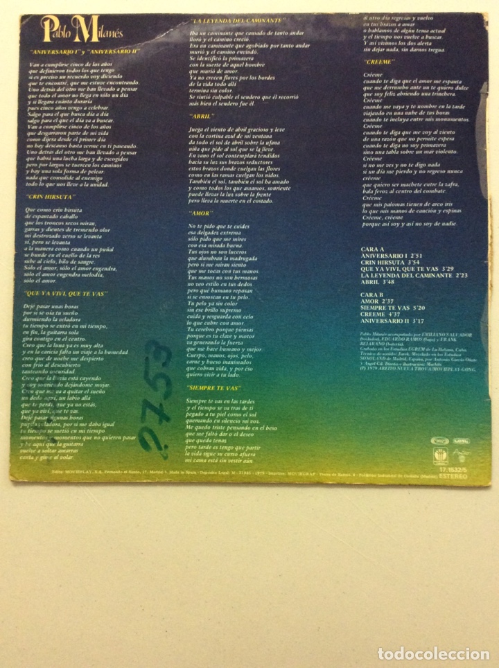 Discos de vinilo: Pablo Milan&eacute;s. Aniversarios. - Foto 2