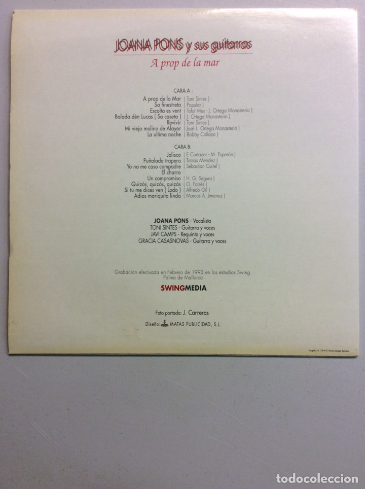 Discos de vinilo: Joana Pons y sus guitarras. A prop de la mar. - Foto 2