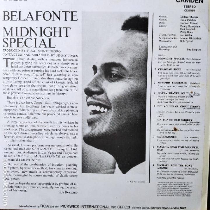 Discos de vinilo: HARRY BELAFONTE, MIDNIGHT SPECIAL - LP 1962 - Foto 2