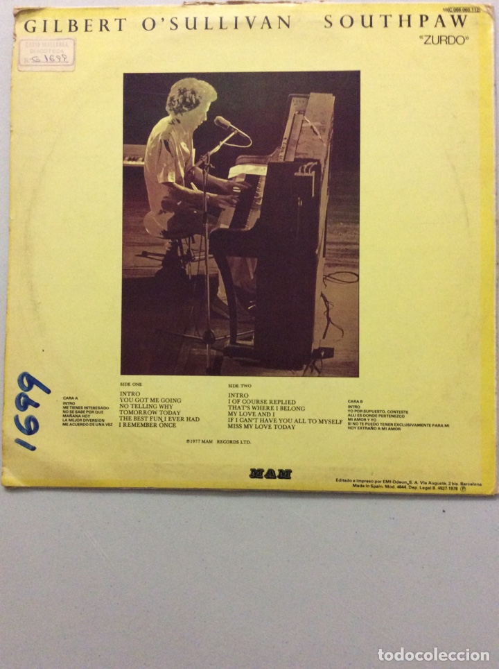 Discos de vinilo: Gilbert O&rsquo;Sullivan. Southpaw. Zurdo. - Foto 2