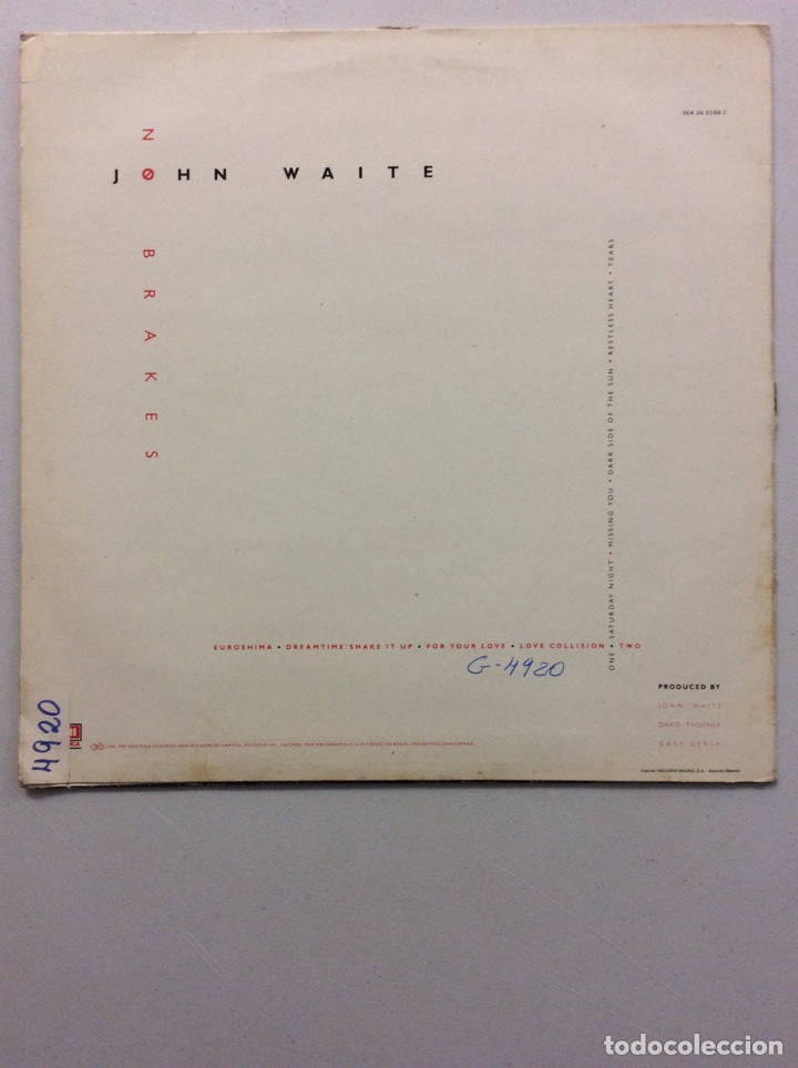 Discos de vinilo: John Waite. No brakes - Foto 2