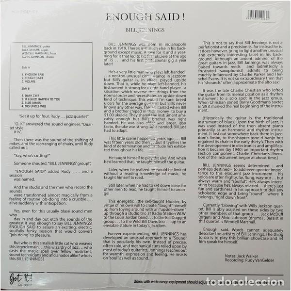 Discos de vinilo: Bill Jennings &ndash; Enough Said! -LP- - Foto 2