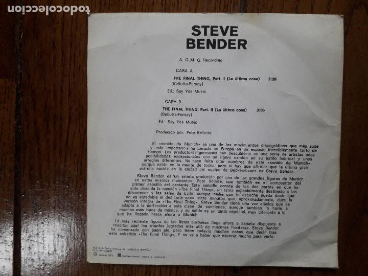 Discos de vinilo: Steve Bender - the final thing (la &uacute;ltima cosa) parte 1 y 2 - Foto 2
