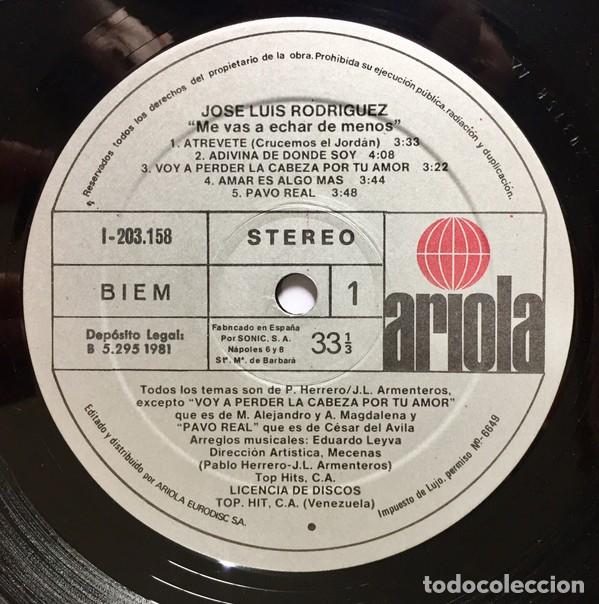 Discos de vinilo: Jos&eacute; Luis Rodr&iacute;guez &lrm;&ndash; Me Vas A Echar De Menos - Foto 3