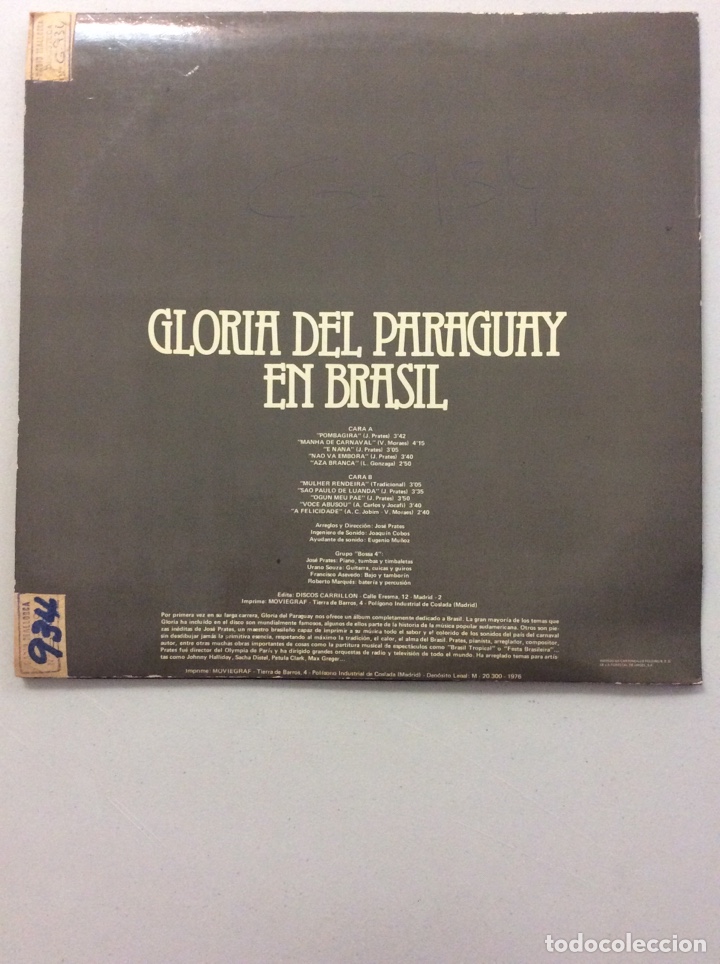 Discos de vinilo: Gloria del Paraguay. En Brasil. - Foto 2