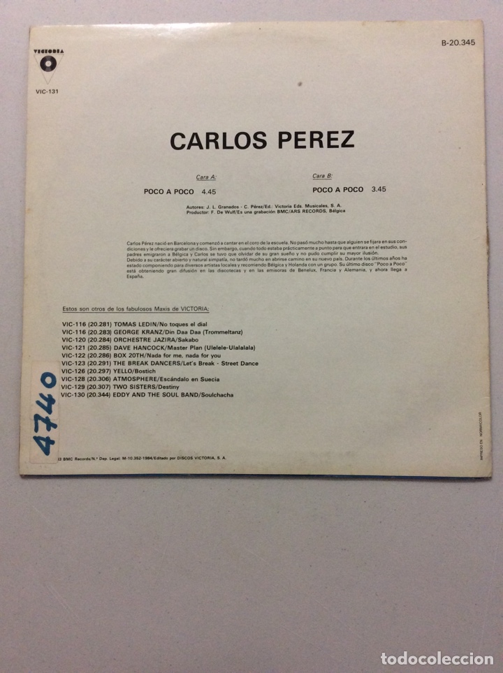 Discos de vinilo: Carlos Perez. Poco a poco. - Foto 2