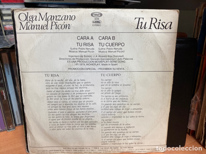 Discos de vinilo: Olga Manzano y Manuel Pic&oacute;n - Tu Risa (7&rdquo;, Single) 1979 - Foto 2