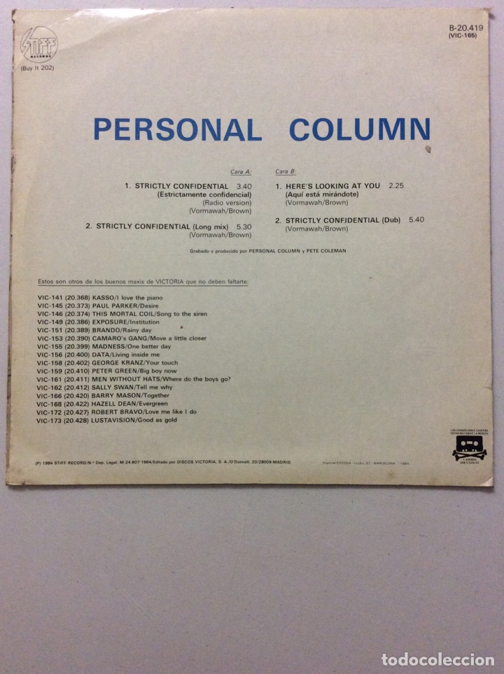 Discos de vinilo: Personal Column. Strictly confidential. - Foto 2
