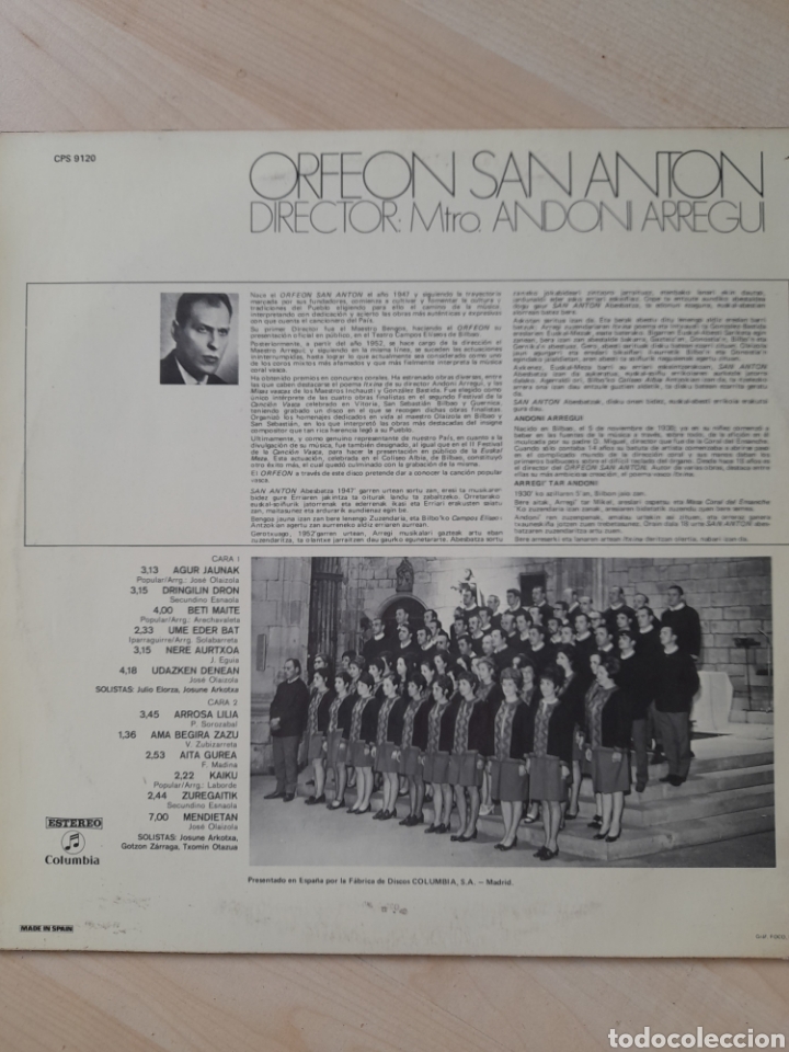 Discos de vinilo: San Anton Abesbatza. Euskalerriko abestiak - Foto 2