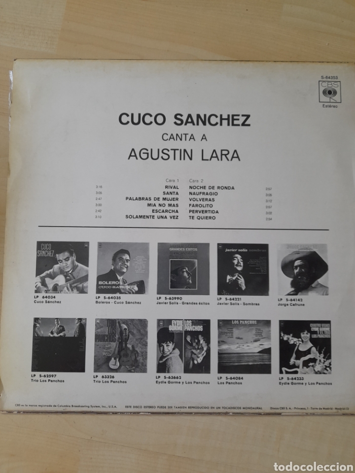 Discos de vinilo: Cuco S&aacute;nchez, canta a Agus Lara - Foto 2
