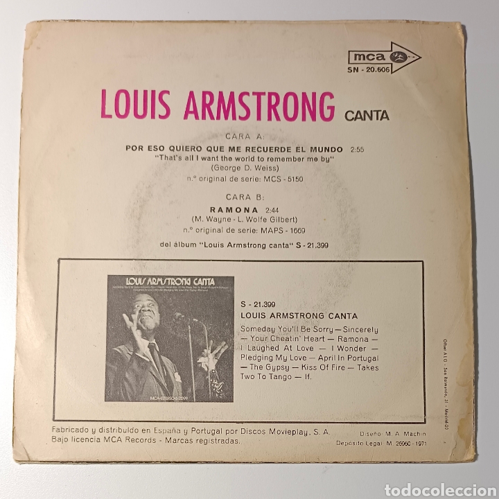Discos de vinilo: SINGLE DE VINILO LOUIS ARMSTRONG - Foto 2