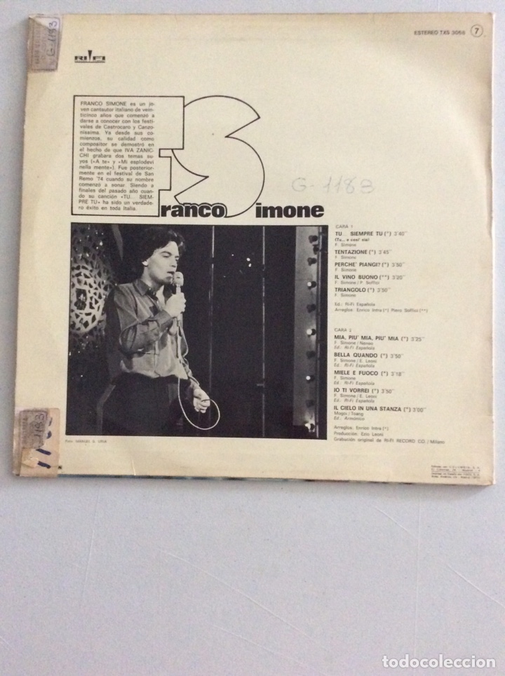 Discos de vinilo: Franco Simone. Tu... siempre tu. - Foto 2