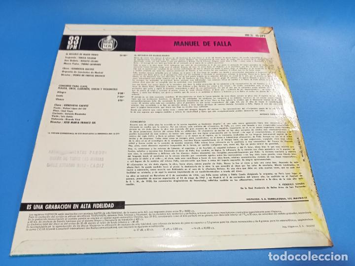 Discos de vinilo: LP. MANUEL DE FALLA. EL RETABLO DE MAESE PEDRO. 19673. HISPAVOX - Foto 2