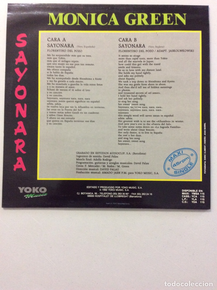 Discos de vinilo: Monica Green. Sayonara. - Foto 2