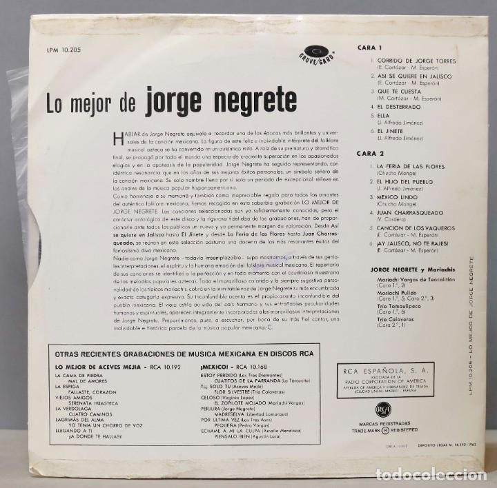 Discos de vinilo: LP. LO MEJOR DE JORGE NEGRETE - Foto 2