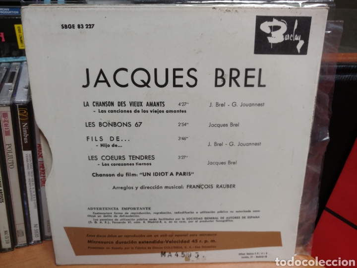 Discos de vinilo: Jacques Brel - La Chanson Des Vieux Amants (7&rdquo;, EP) - Foto 2