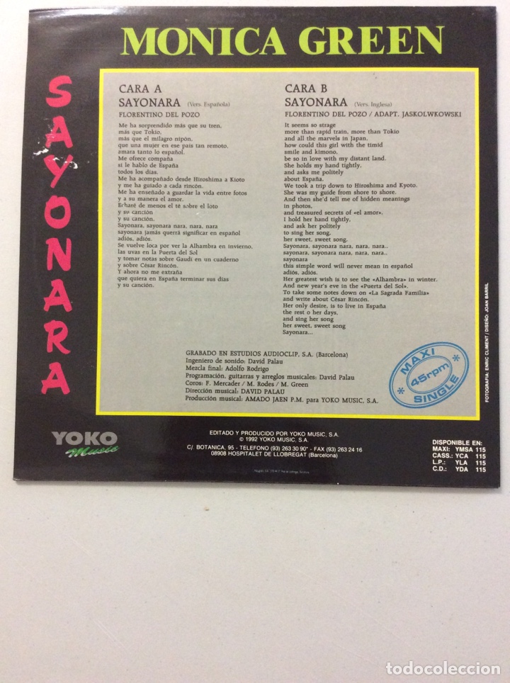 Discos de vinilo: Monica Green. Sayonara. - Foto 2