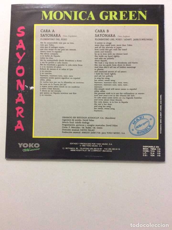Discos de vinilo: Monica Green. Sayonara. - Foto 2