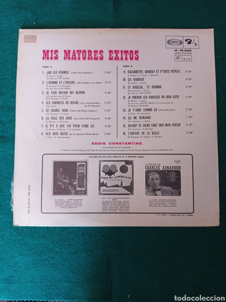 Discos de vinilo: DISCO VINILO LP , MIS MAYORES EXITOS , EDDIE CONSTANTINE , A&Ntilde;O 1968 - Foto 2