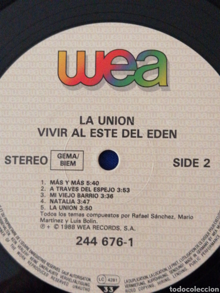 Discos de vinilo: LA UNION VIVIR AL ESTE DEL ED&Eacute;N - Foto 8
