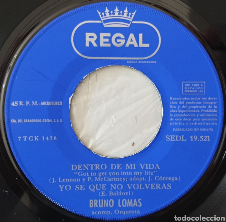 Discos de vinilo: EP BRUNO LOMAS - Como Ayer/+3 (Espa&ntilde;a - Regal - 1966) COMO NUEVO!! - Foto 6