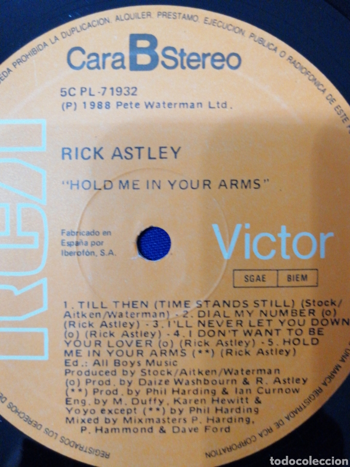 Discos de vinilo: RICK ASTLEY - HOLD ME IN YOUR ARMS - Foto 8