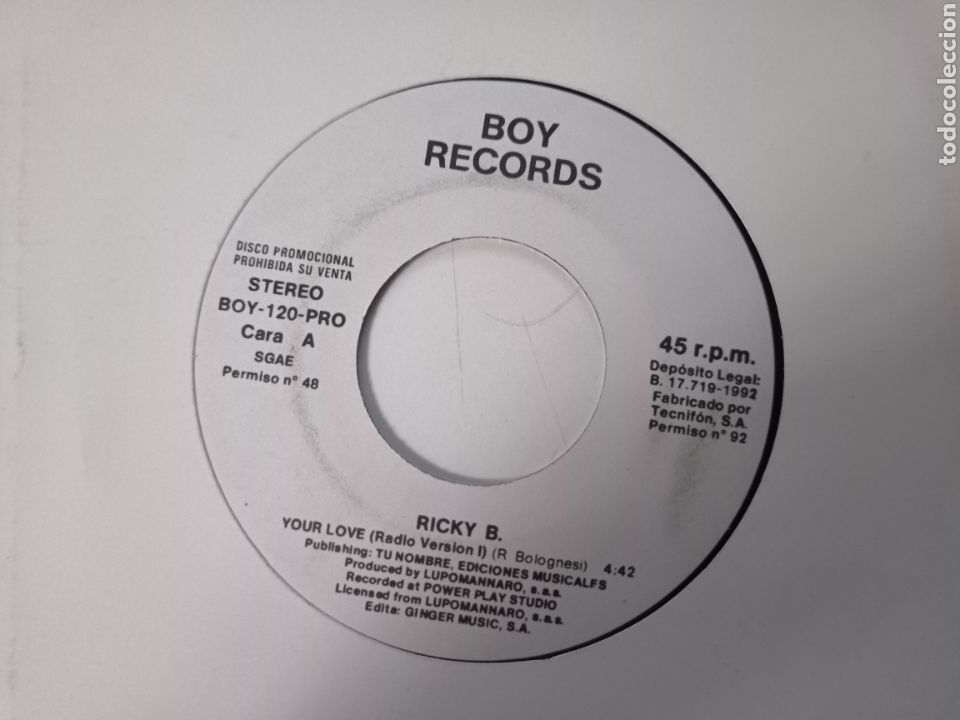 Discos de vinilo: Ricky B - Your love - Foto 1