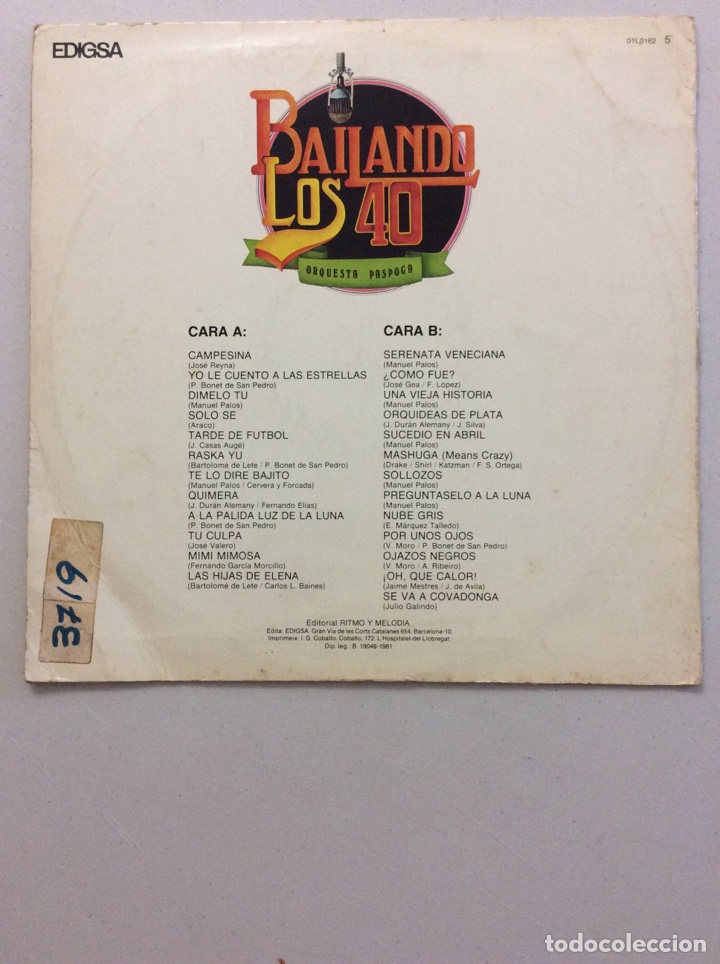 Discos de vinilo: Orquesta Paspoga. Bailando los 40. - Foto 2