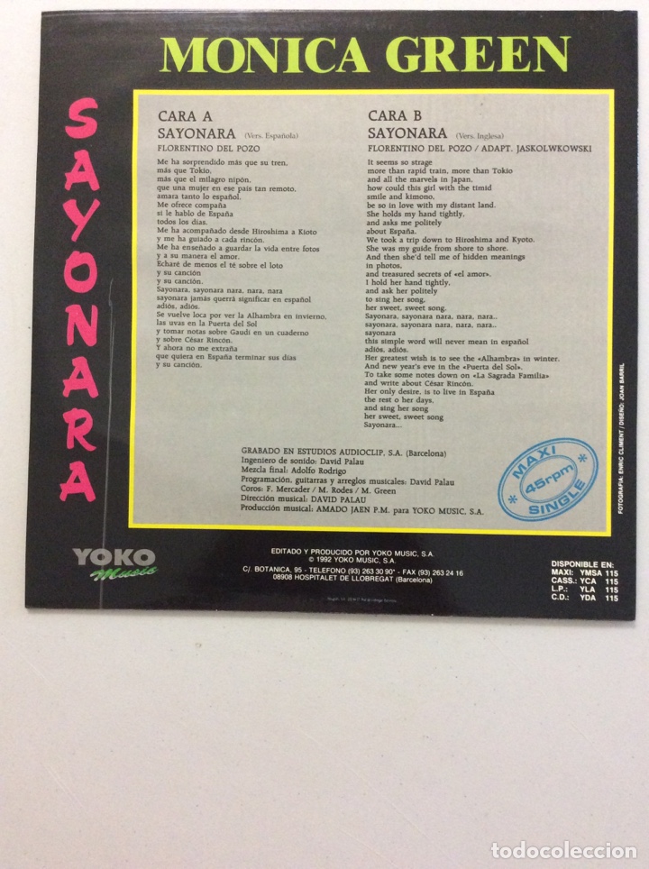 Discos de vinilo: Monica Green. Sayonara. - Foto 2