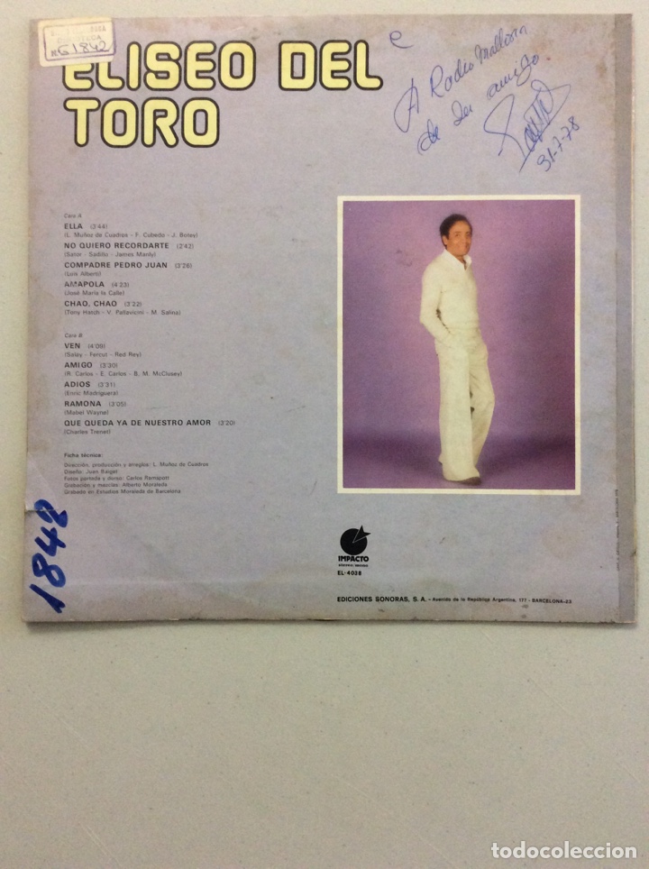 Discos de vinilo: Eliseo del Toro. Ella. (Disco con dedicado) - Foto 2