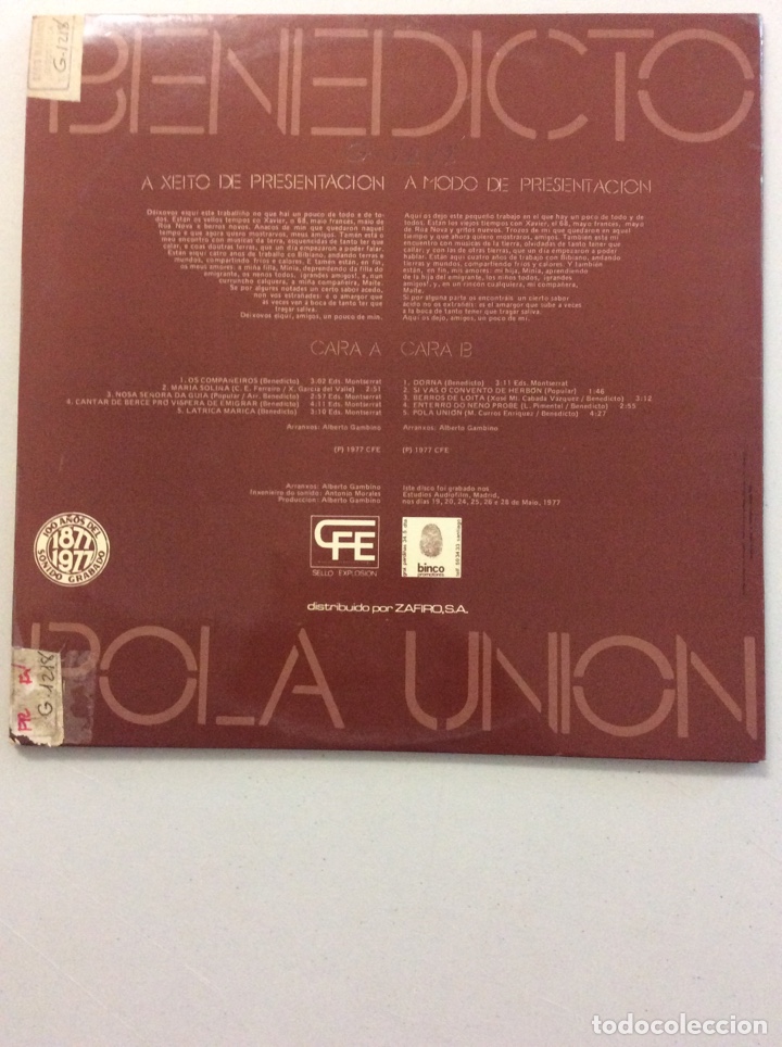 Discos de vinilo: Benedicto. Pola Union. - Foto 2