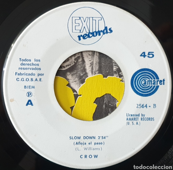 Discos de vinilo: CROW - Slow Down/+1 (Espa&ntilde;a - Exit - 1970) US Blues Prog Rock - Foto 4