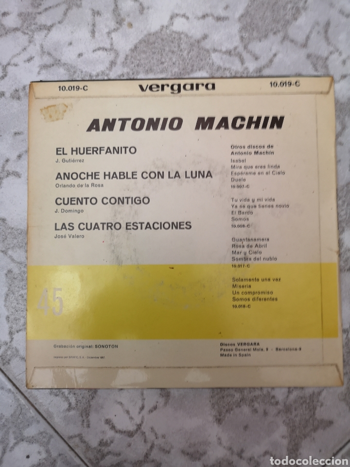 Discos de vinilo: Antonio Machin. Vergara 10.019 - C. - Foto 2