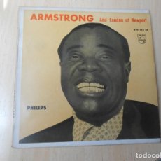 Discos de vinilo: LOUIS ARMSTRONG AND CONDON AT NEWPORT, EP, INDIANA + 3, AÑO 1960. Lote 348413333
