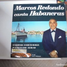 Discos de vinilo: MARCOS REDONDO CANTA HABANERAS. SINGLE DE VINILO CON 4 CANCIONES: LOS CAMAGÜEYANOS / MI MADRE FUE UN. Lote 348474423