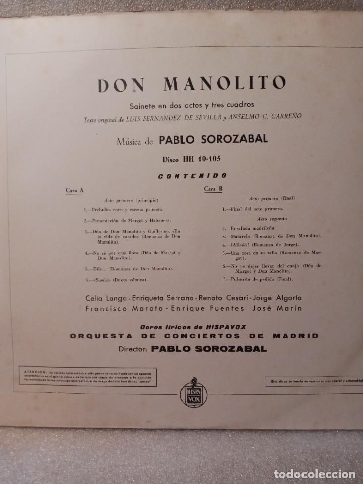 Discos de vinilo: DON MANOLITO - PABLO SOROZABAL. - Foto 4