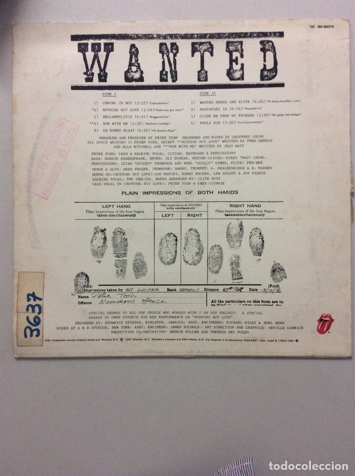 Discos de vinilo: Peter Tosh. Wanted. Dread & Alive - Foto 2
